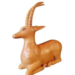 Vintage Handmade Wood Antelope Folk Art Adult's Large Shelf Sitter Door Stopper